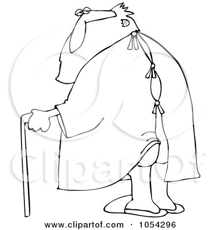 Royalty-Free Vector Clip Art Illustration of a Black And White Santa In Hospital Gown Outline by djart