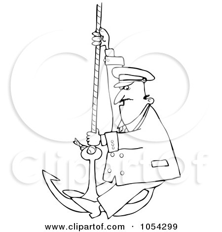 Royalty-Free Vector Clip Art Illustration of a Black And White Captain On An Anchor Outline by djart