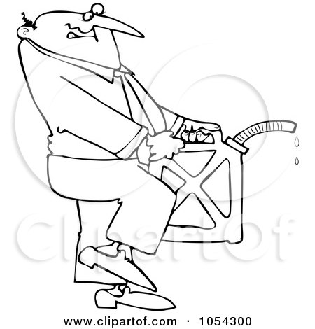 Royalty-Free Vector Clip Art Illustration of a Black And White Man Carrying A Gas Can Outline by djart