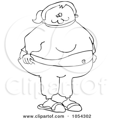 Royalty-Free Vector Clip Art Illustration of a Black And White Chubby Woman In Sweats Outline by djart
