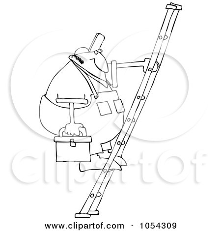 Royalty-Free Vector Clip Art Illustration of a Black And White Man On A Ladder Outline by djart