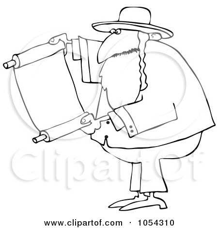 Royalty-Free Vector Clip Art Illustration of a Black And White Rabbi With Torah Outline by djart