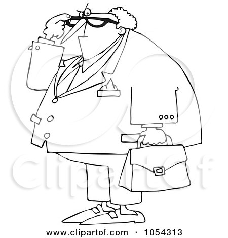Royalty-Free Vector Clip Art Illustration of a Black And White Old Attorney Outline by djart