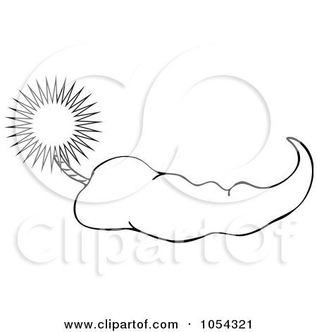 Royalty-Free Vector Clip Art Illustration of a Black And White Pepper And Fuse Outline by djart