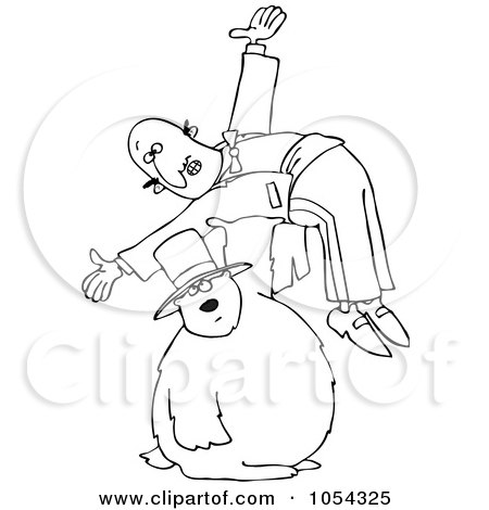 Royalty-Free Vector Clip Art Illustration of a Black And White Groundhog Holding A Man Outline by djart