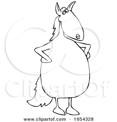 Royalty-Free Vector Clip Art Illustration of a Black And White Mad Horse Outline by djart