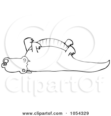 Royalty-Free Vector Clip Art Illustration of a Black And White Dead Alligator Outline by djart