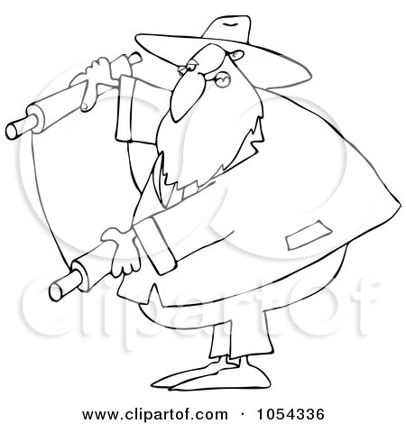 Royalty-Free Vector Clip Art Illustration of a Black And White Rabbi And Torah Outline by djart