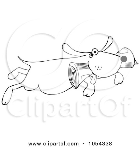 Royalty-Free Vector Clip Art Illustration of a Black And White Dog Fetching A Newspaper Outline by djart