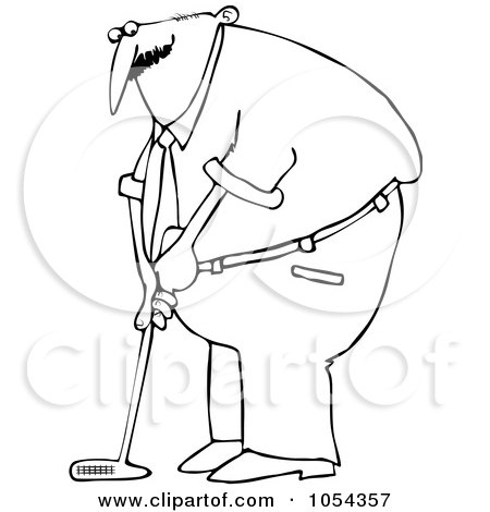 Royalty-Free Vector Clip Art Illustration of a Black And White Man Golfing Outline by djart