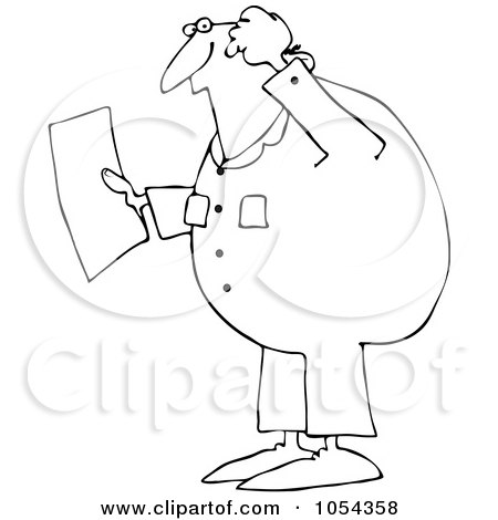 Royalty-Free Vector Clip Art Illustration of a Black And White Confused Worker Outline by djart