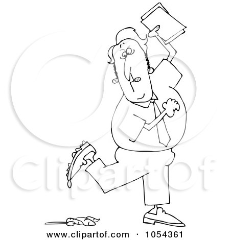 Royalty-Free Vector Clip Art Illustration of a Black And White Man Stepping In Poop Outline by djart