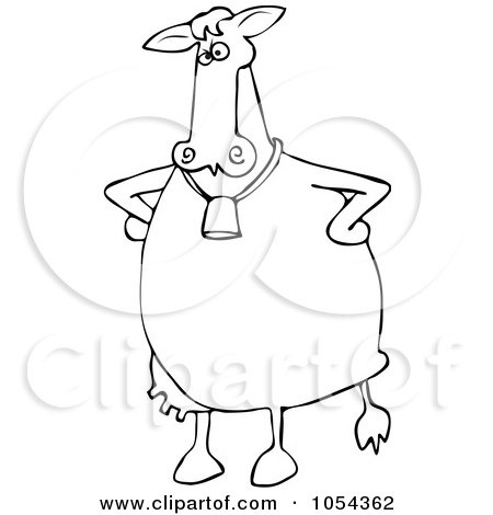 Royalty-Free Vector Clip Art Illustration of a Black And White Angry Cow Outline by djart