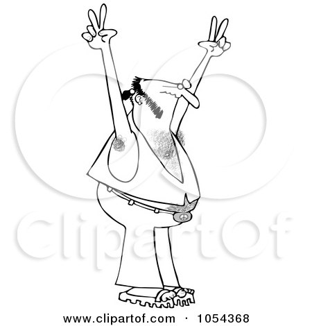 Royalty-Free Vector Clip Art Illustration of a Black And White Hippie Man Outline by djart