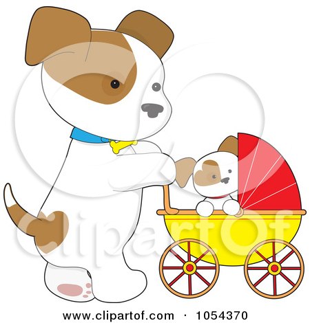 Royalty-Free Vector Clip Art Illustration of a Mommy Dog Pushing A Puppy In A Stoller by Maria Bell