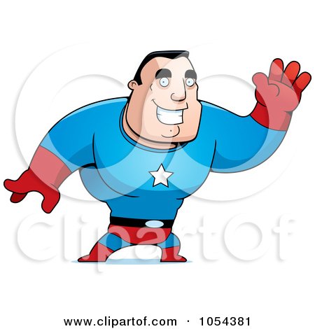 Royalty-Free Vector Clip Art Illustration of a Super Man Waving His Hand by Cory Thoman