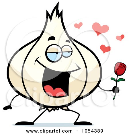 Royalty-Free Vector Clip Art Illustration of a Garlic Holding A Rose by Cory Thoman