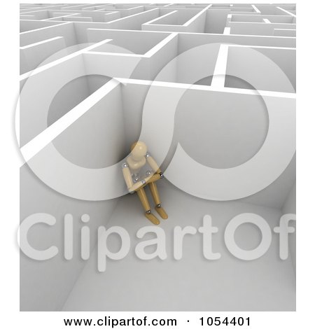 Royalty-Free Clip Art Illustration of a 3d Depressed Mannequin Stuck In A Maze by stockillustrations