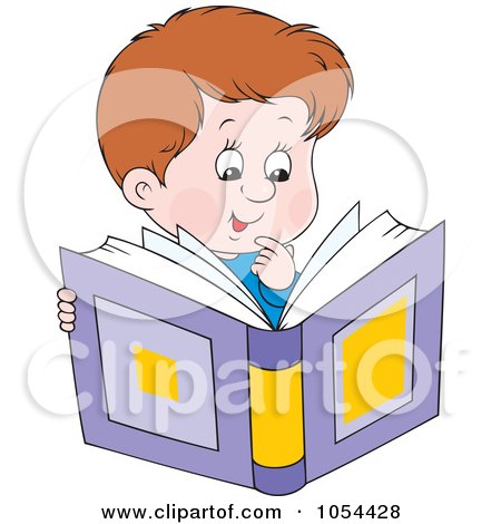 Royalty-Free Vector Clip Art Illustration of an Impressed Boy Reading A Book by Alex Bannykh
