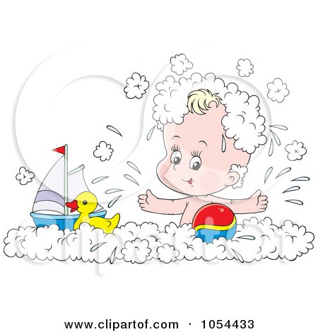 Royalty-Free Vector Clip Art Illustration of a Baby Boy Playing In A Bubble Bath by Alex Bannykh