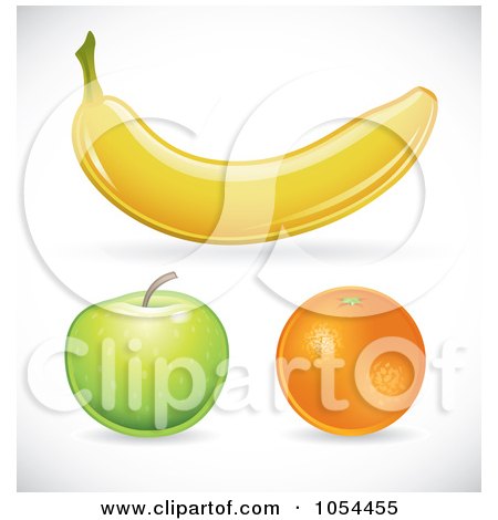 Royalty-Free Vector Clip Art Illustration of a Digital Collage Of A Shiny Banana, Apple And Orange by TA Images