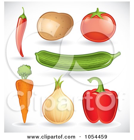 Royalty-Free Vector Clip Art Illustration of a Digital Collage Of Veggies With Shadows by TA Images