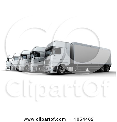 Royalty-Free Clip Art Illustration of a 3d Side View Of A Trucking Fleet by KJ Pargeter