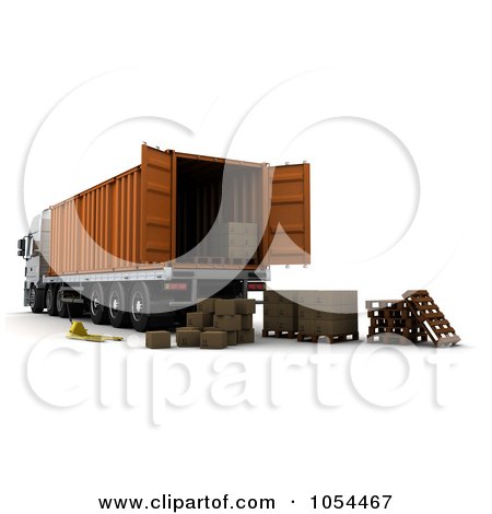 Royalty-Free Clip Art Illustration of 3d Boxes Behind A Big Rig Container by KJ Pargeter