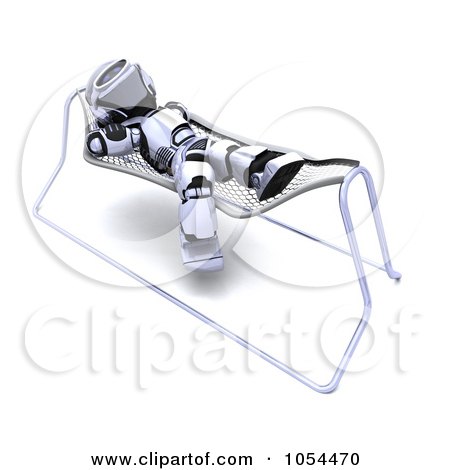 Royalty-Free Clip Art Illustration of a 3d Robot Resting On A Hammock by KJ Pargeter
