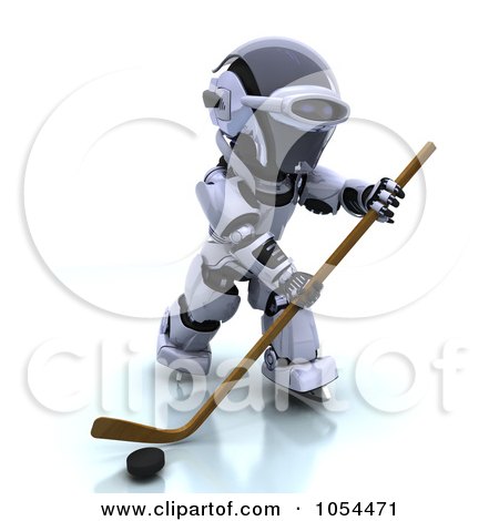 Royalty-Free Clip Art Illustration of a 3d Robot Playing Hockey by KJ Pargeter