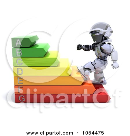Royalty-Free Clip Art Illustration of a 3d Robot Climbing Energy Ratings by KJ Pargeter
