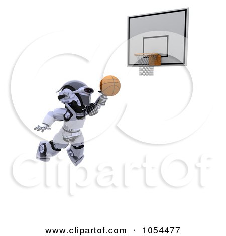 Royalty-Free Clip Art Illustration of a 3d Robot Making A Slam Dunk by KJ Pargeter