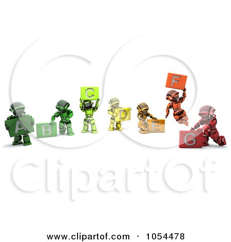 Royalty-Free Clip Art Illustration of 3d Robots Rating Energy by KJ Pargeter