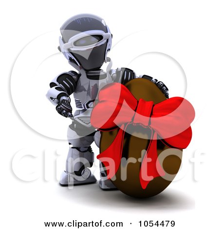 Royalty-Free Clip Art Illustration of a 3d Robot With A Chocolate Easter Egg by KJ Pargeter