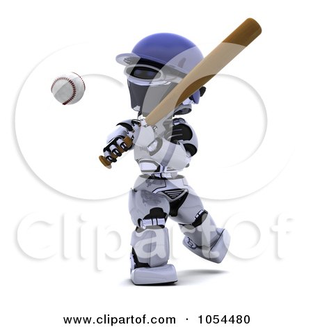 Royalty-Free Clip Art Illustration of a 3d Baseball Robot Batting by KJ Pargeter