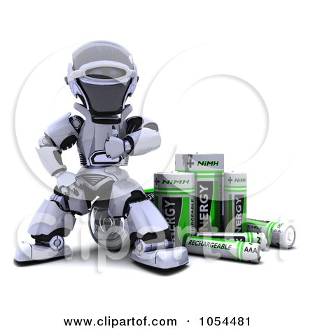 Royalty-Free Clip Art Illustration of a 3d Robot With Rechargeable Batteries by KJ Pargeter