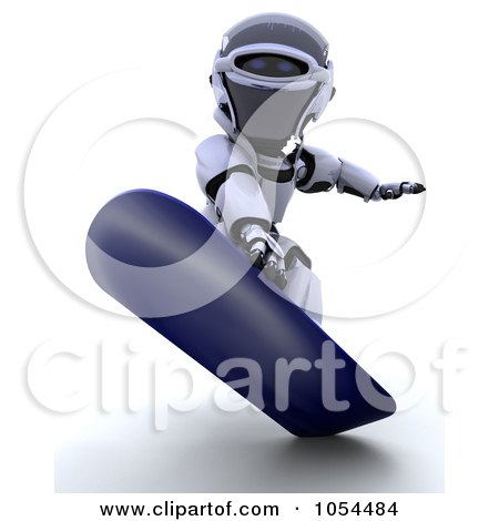 Royalty-Free Clip Art Illustration of a 3d Robot Snowboarding by KJ Pargeter