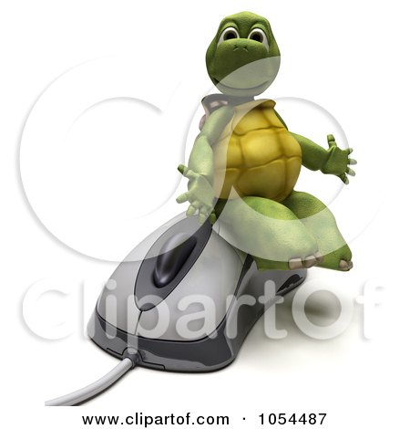 Royalty-Free Clip Art Illustration of a 3d Tortoise Sitting On A Computer Mouse by KJ Pargeter