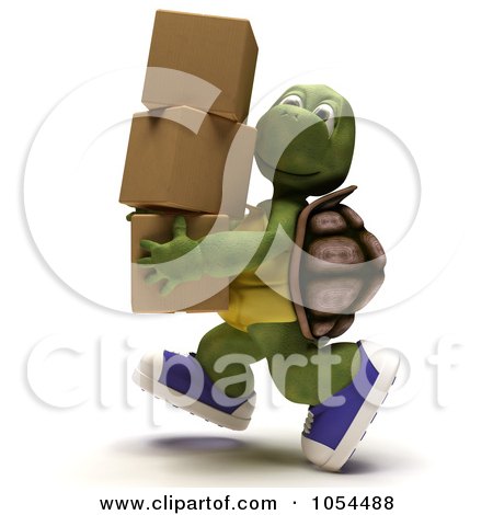 Royalty-Free Clip Art Illustration of a 3d Tortoise Carrying Boxes by KJ Pargeter