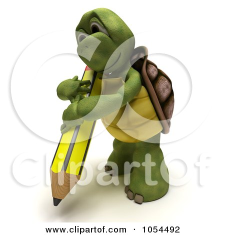 Royalty-Free Clip Art Illustration of a 3d Tortoise Writing by KJ Pargeter