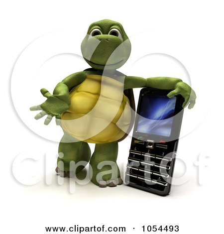 Royalty-Free Clip Art Illustration of a 3d Tortoise Leaning On A Cell Phone by KJ Pargeter
