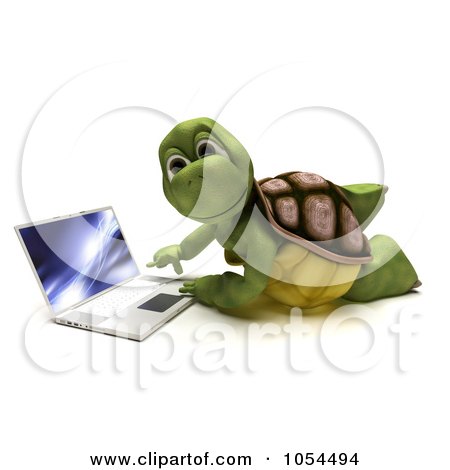 Royalty-Free Clip Art Illustration of a 3d Tortoise Using A Laptop by KJ Pargeter