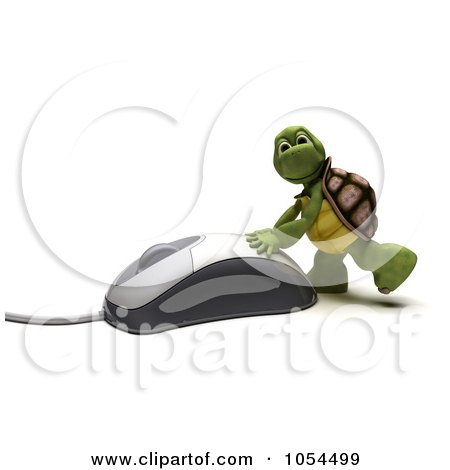 Royalty-Free Clip Art Illustration of a 3d Tortoise Pushing A Computer Mouse by KJ Pargeter
