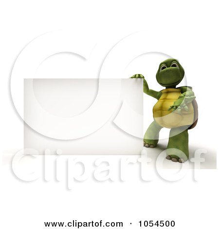 Royalty-Free Clip Art Illustration of a 3d Tortoise Standing By A Blank Sign by KJ Pargeter