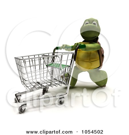 Royalty-Free Clip Art Illustration of a 3d Tortoise Pushing A Shopping Cart by KJ Pargeter
