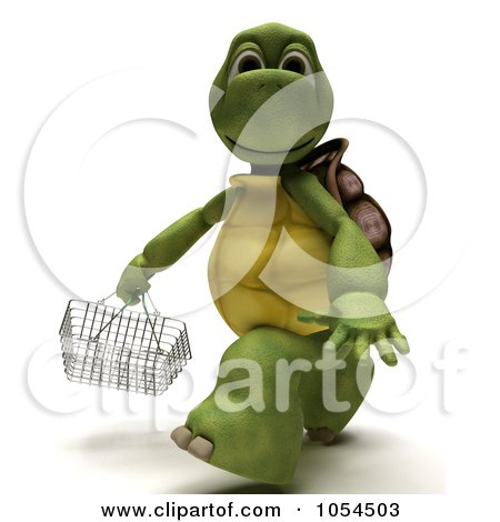 Royalty-Free Clip Art Illustration of a 3d Tortoise Carrying A Shopping Basket by KJ Pargeter