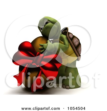Royalty-Free Clip Art Illustration of a 3d Tortoise Hugging A Chocolate Easter Egg by KJ Pargeter