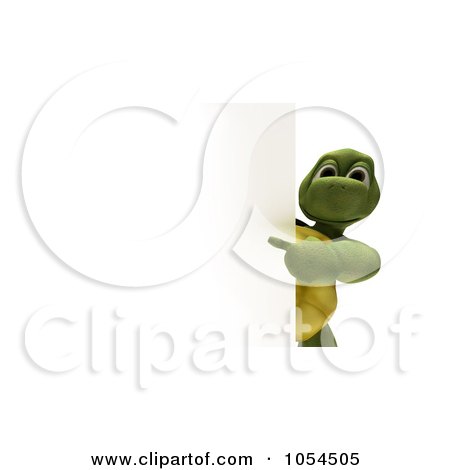 Royalty-Free Clip Art Illustration of a 3d Tortoise Pointing At A Blank Sign by KJ Pargeter