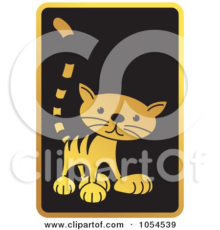 Royalty-Free Vector Clip Art Illustration of a Tabby Cat Icon On Black And Gold by Lal Perera