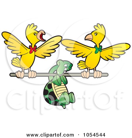 Royalty-Free Vector Clip Art Illustration of a Tortoise Flying With Birds by Lal Perera